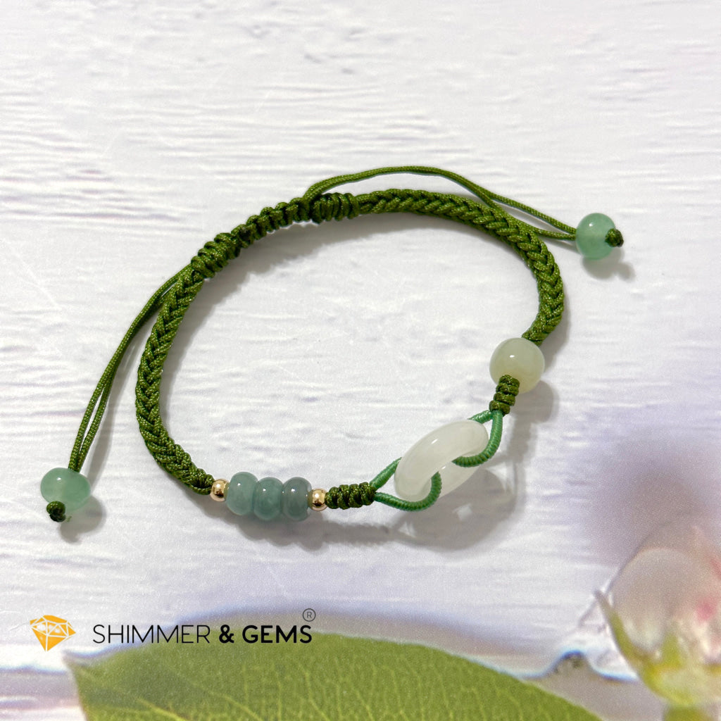 Jade Good Luck Buckle Bracelet in Green String (Adjustable)