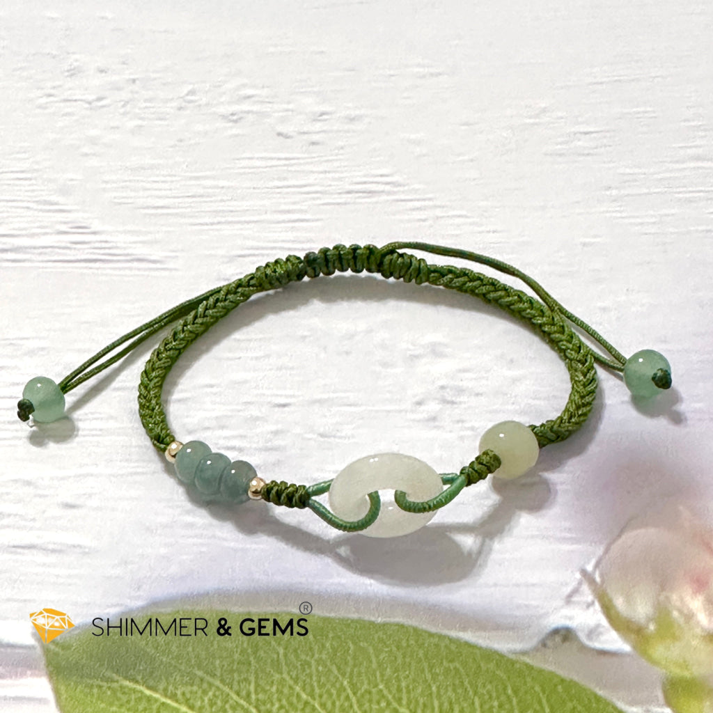 Jade Good Luck Buckle Bracelet in Green String (Adjustable)