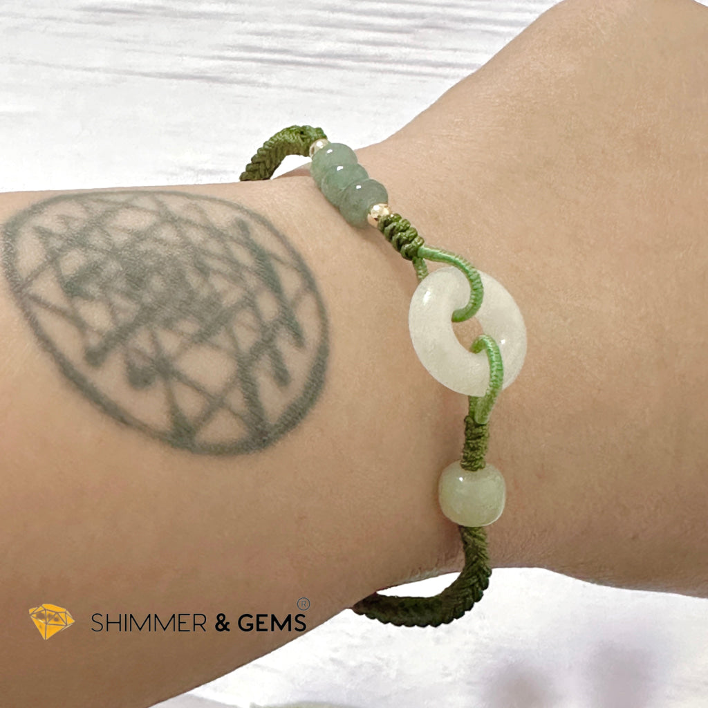 Jade Good Luck Buckle Bracelet in Green String (Adjustable)