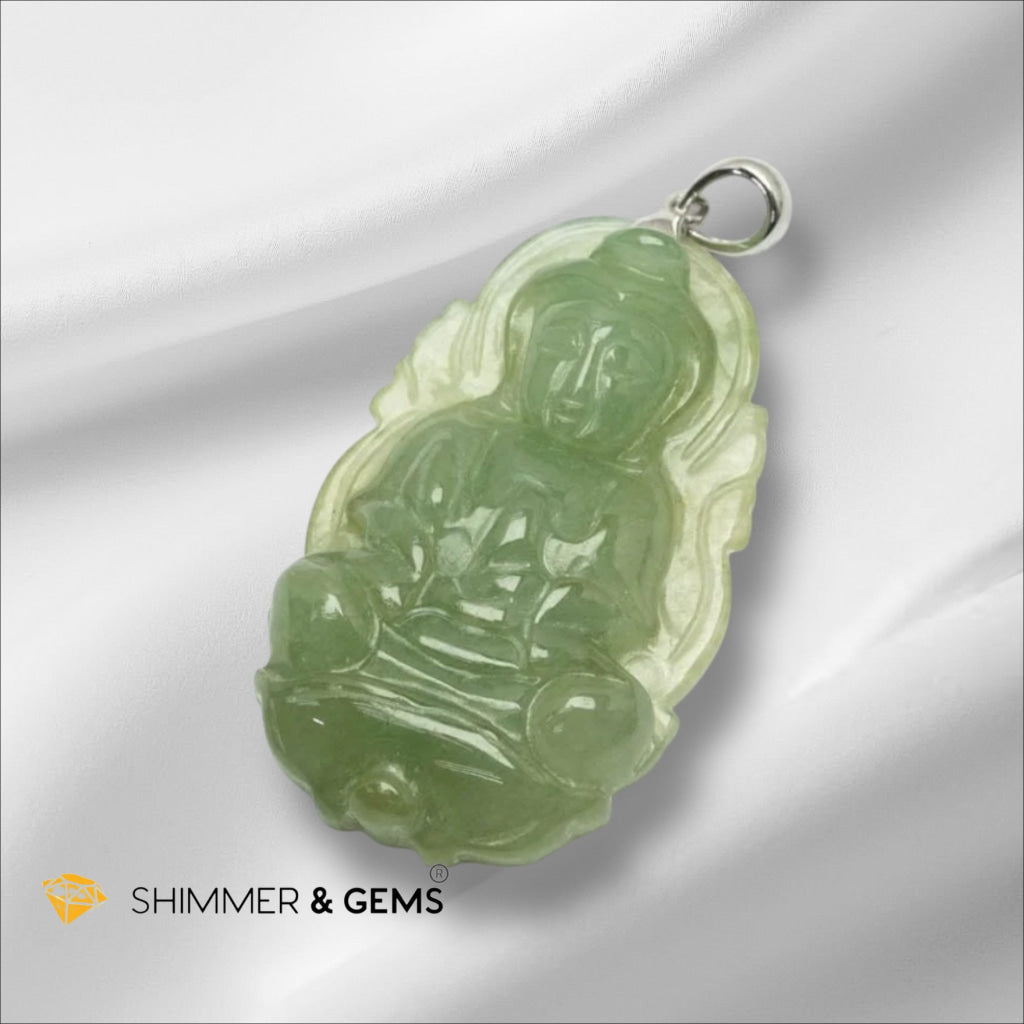 Jadeite Goddess Kwan Yin Pendant 35mm 925 Silver (Encoded & Activated)