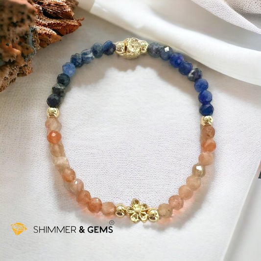 Joyful Optimism Bracelet (Sunstone & Sodalite) 4mm with 14k gold copper charms