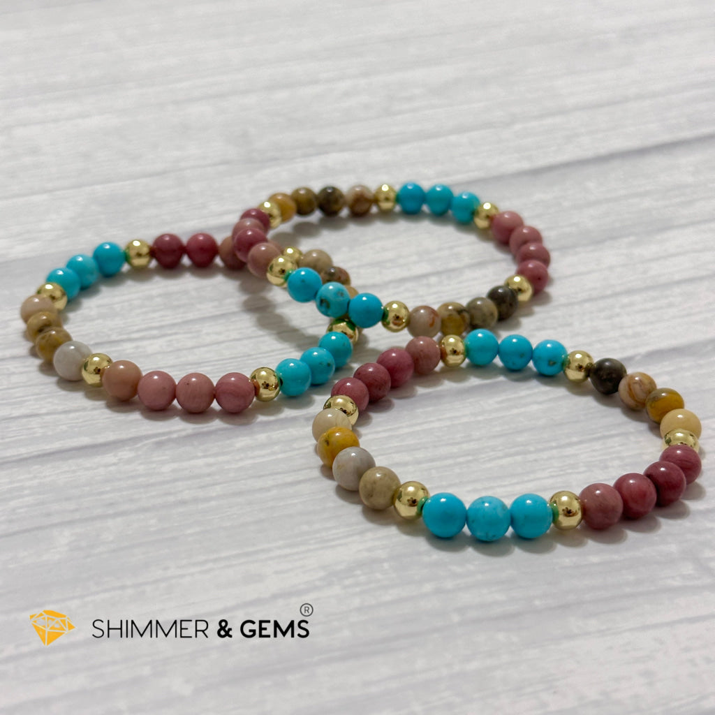 Karma Cleansing Remedy Bracelet (Crazy Lace Agate, Turquoise, Rhodonite 6mm +14k gold filled)