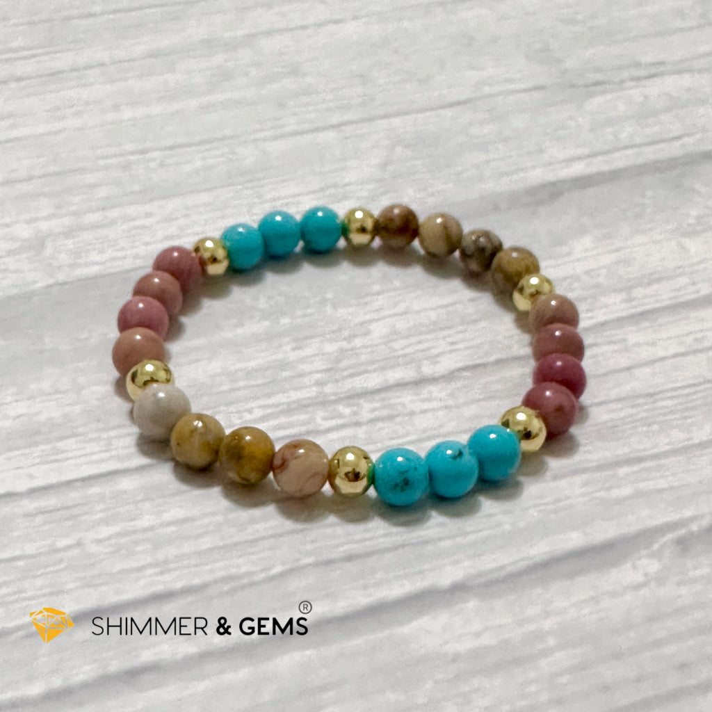 Karma Cleansing Remedy Bracelet (Crazy Lace Agate, Turquoise, Rhodonite 6mm +14k gold filled)