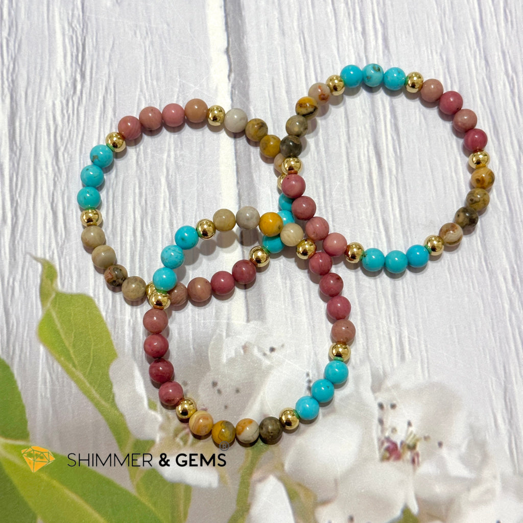 Karma Cleansing Remedy Bracelet (Crazy Lace Agate, Turquoise, Rhodonite 6mm +14k gold filled)