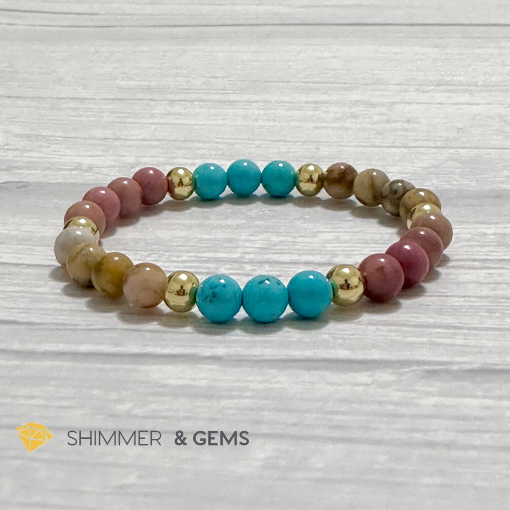 Karma Cleansing Remedy Bracelet (Crazy Lace Agate, Turquoise, Rhodonite 6mm +14k gold filled)