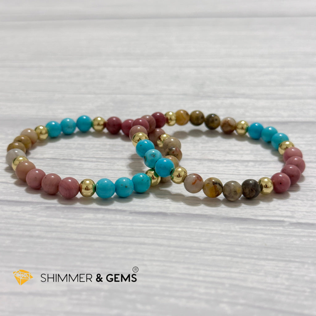 Karma Cleansing Remedy Bracelet (Crazy Lace Agate, Turquoise, Rhodonite 6mm +14k gold filled)