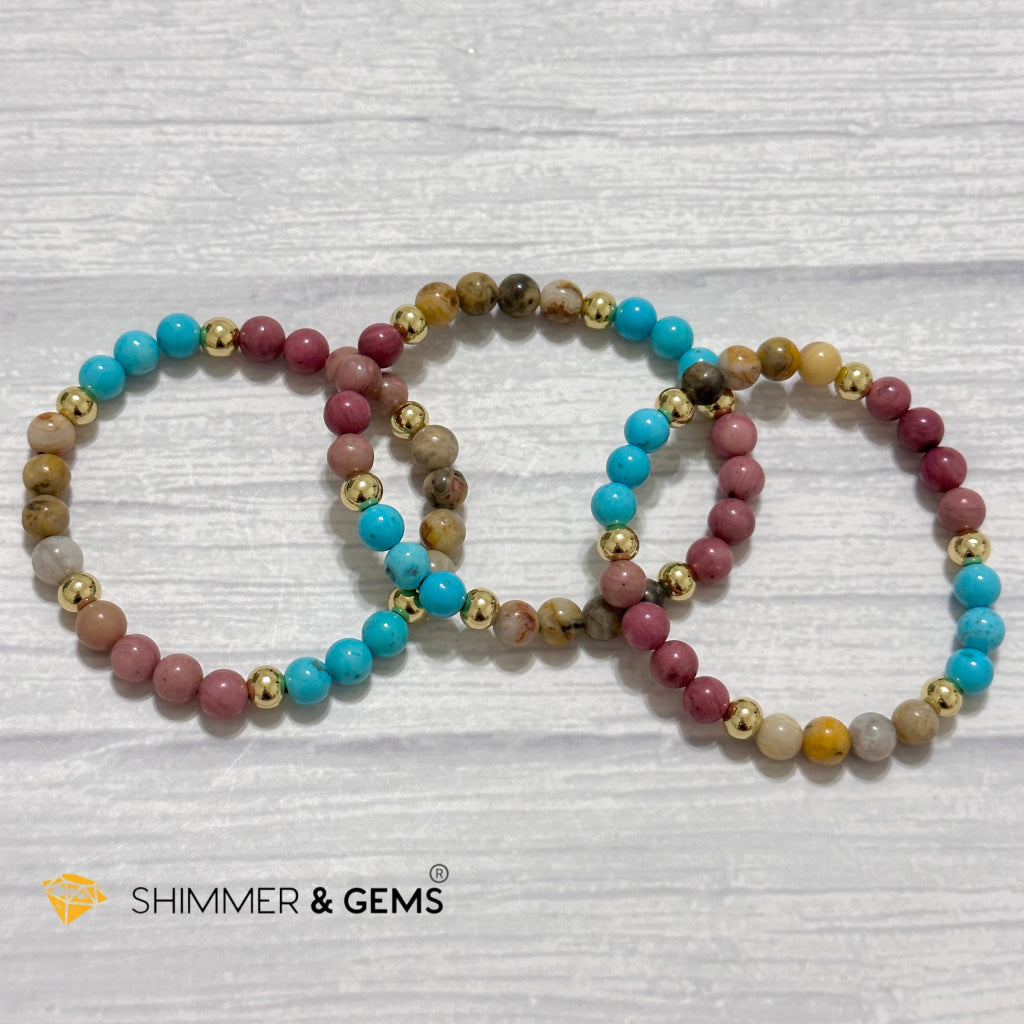 Karma Cleansing Remedy Bracelet (Crazy Lace Agate, Turquoise, Rhodonite 6mm +14k gold filled)