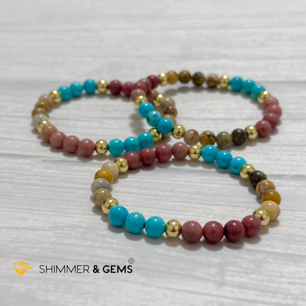 Karma Cleansing Remedy Bracelet (Crazy Lace Agate, Turquoise, Rhodonite 6mm +14k gold filled)