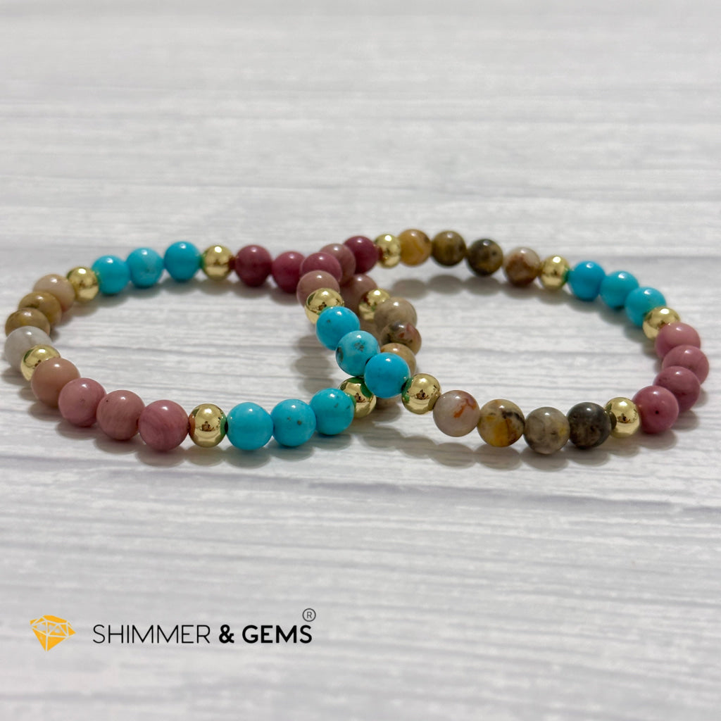 Karma Cleansing Remedy Bracelet (Crazy Lace Agate, Turquoise, Rhodonite 6mm +14k gold filled)