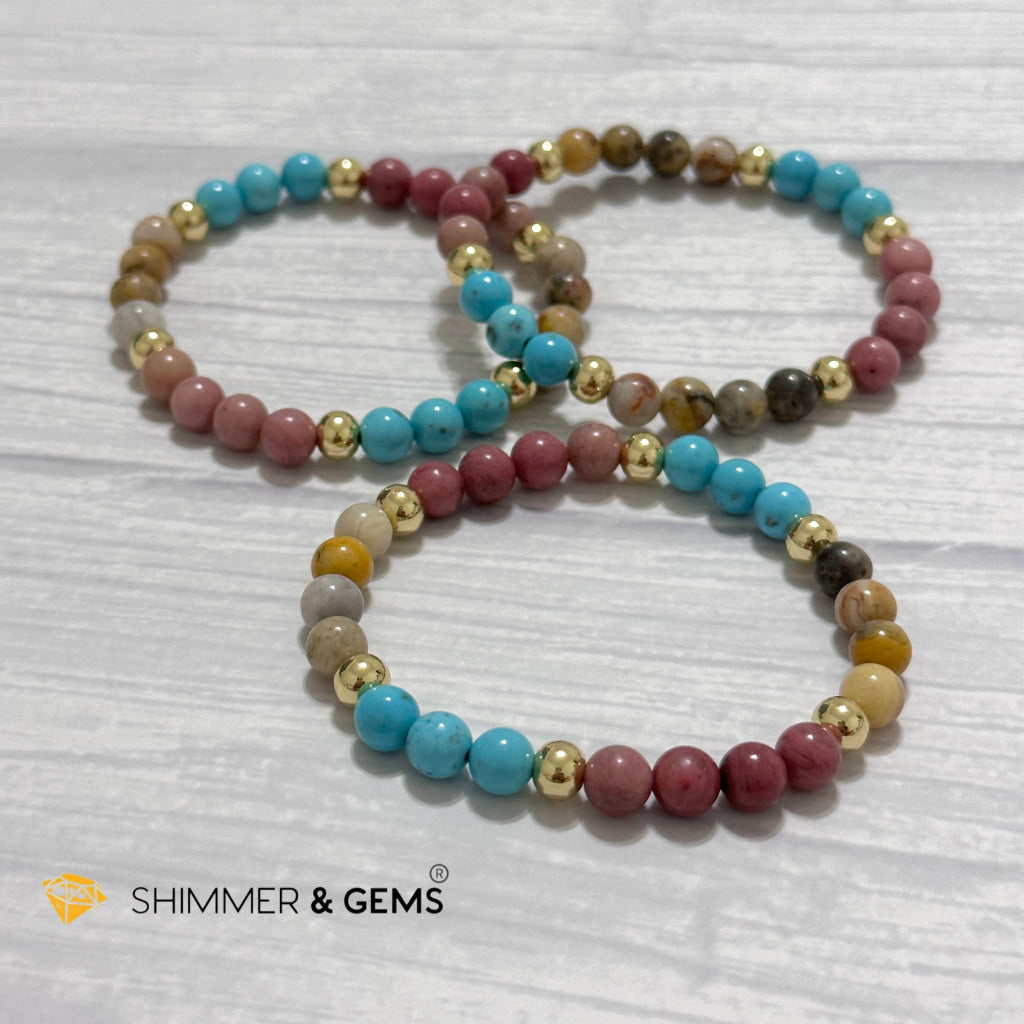 Karma Cleansing Remedy Bracelet (Crazy Lace Agate, Turquoise, Rhodonite 6mm +14k gold filled)