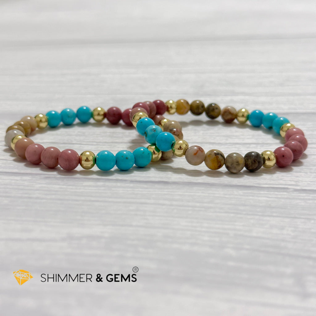 Karma Cleansing Remedy Bracelet (Crazy Lace Agate, Turquoise, Rhodonite 6mm +14k gold filled)