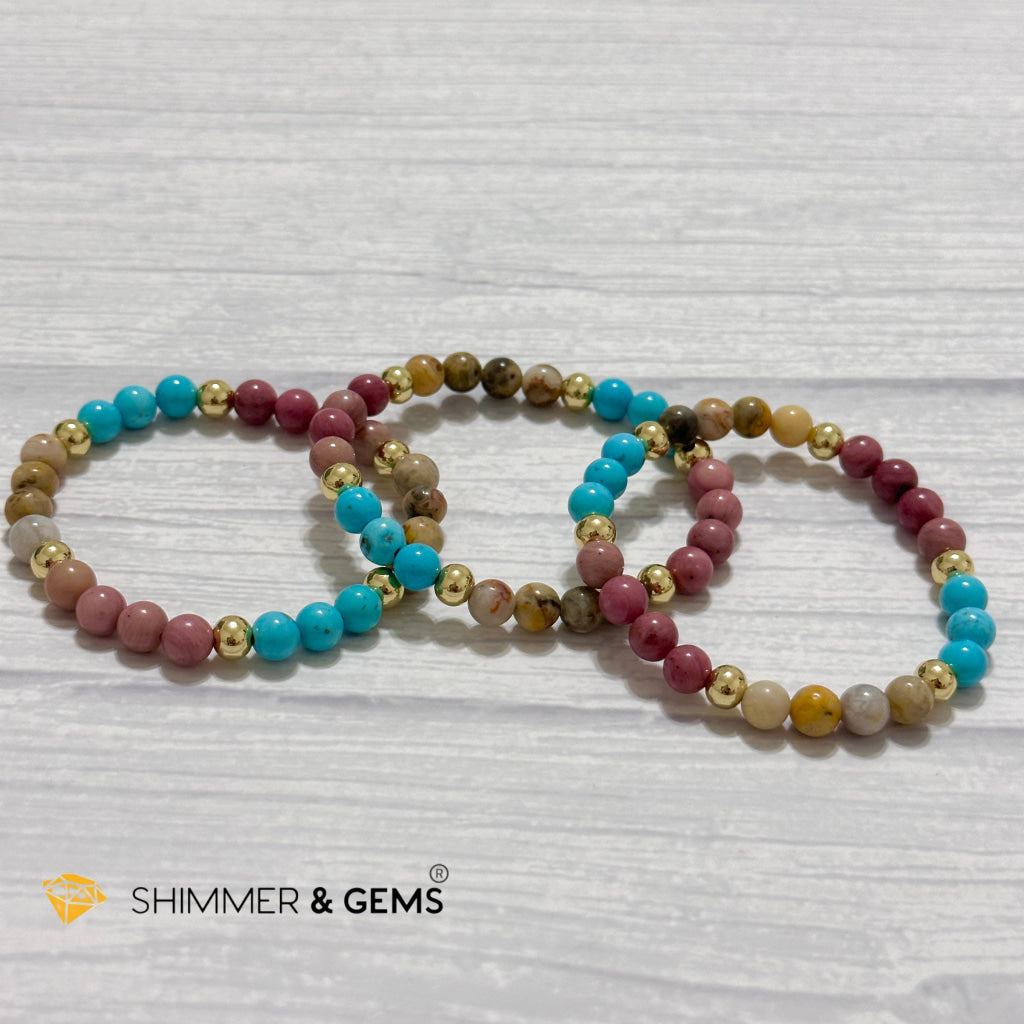 Karma Cleansing Remedy Bracelet (Crazy Lace Agate, Turquoise, Rhodonite 6mm +14k gold filled)