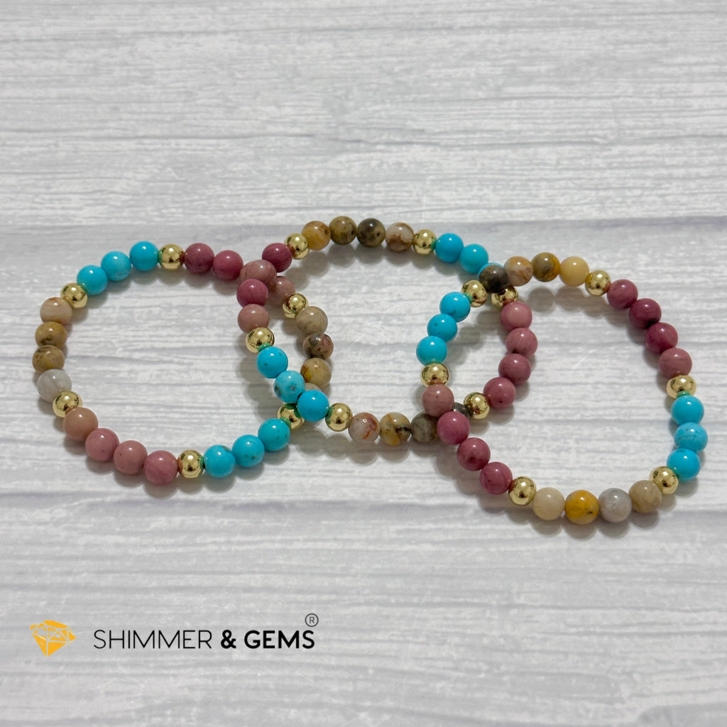 Karma Cleansing Remedy Bracelet (Crazy Lace Agate, Turquoise, Rhodonite 6mm +14k gold filled)