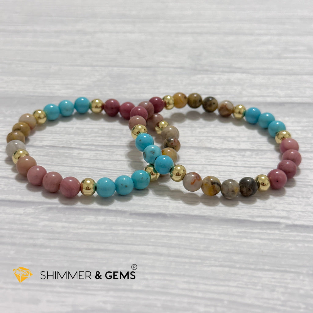 Karma Cleansing Remedy Bracelet (Crazy Lace Agate, Turquoise, Rhodonite 6mm +14k gold filled)