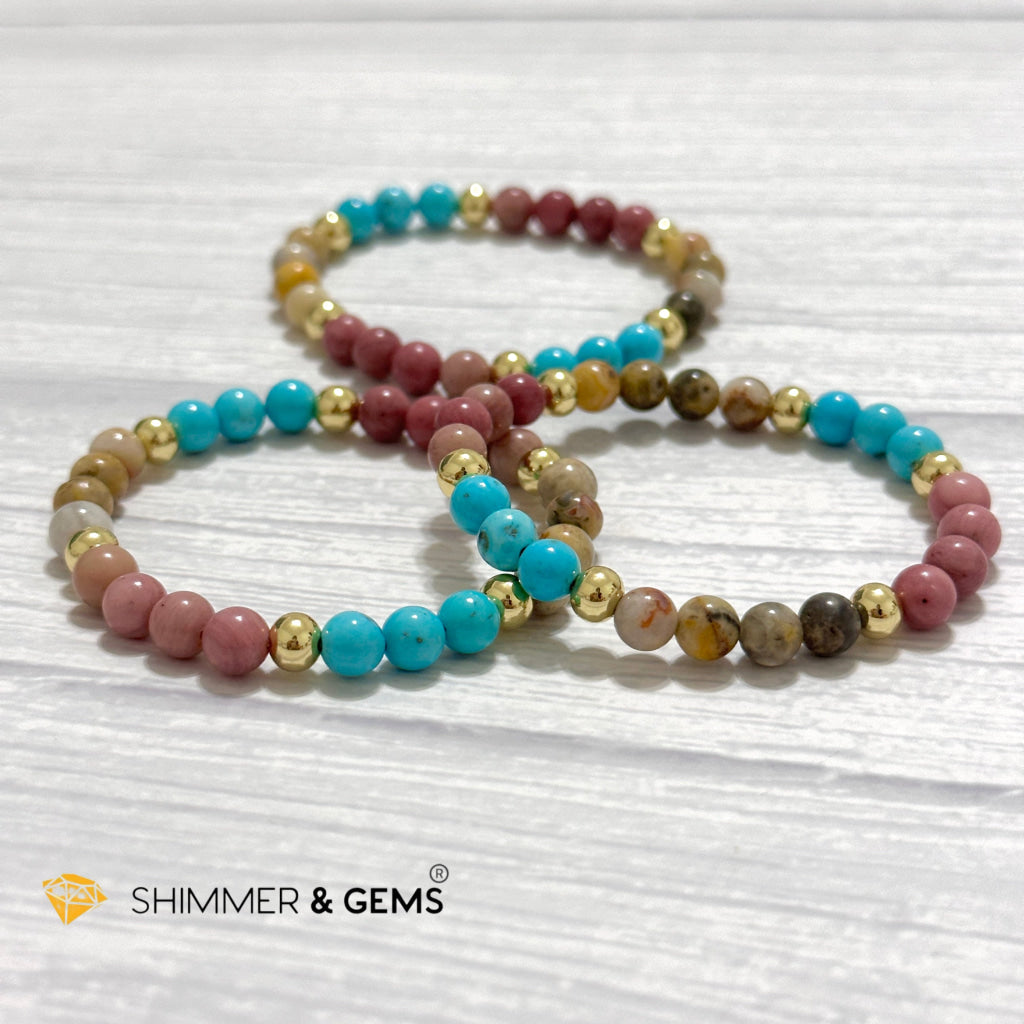 Karma Cleansing Remedy Bracelet (Crazy Lace Agate, Turquoise, Rhodonite 6mm +14k gold filled)