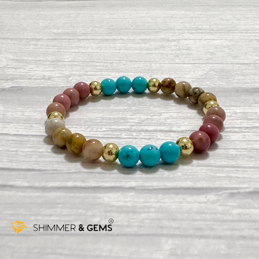Karma Cleansing Remedy Bracelet (Crazy Lace Agate, Turquoise, Rhodonite 6mm +14k gold filled)