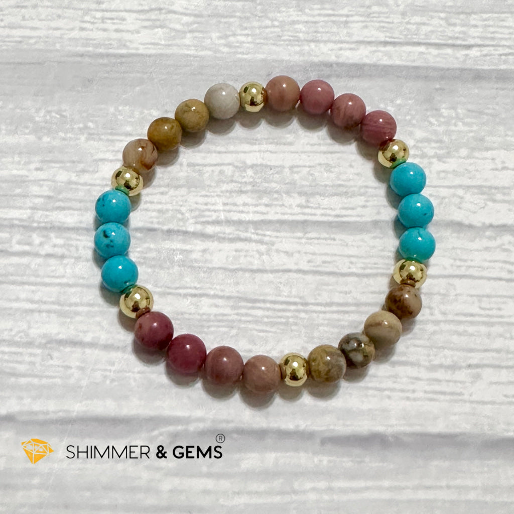 Karma Cleansing Remedy Bracelet (Crazy Lace Agate, Turquoise, Rhodonite 6mm +14k gold filled)