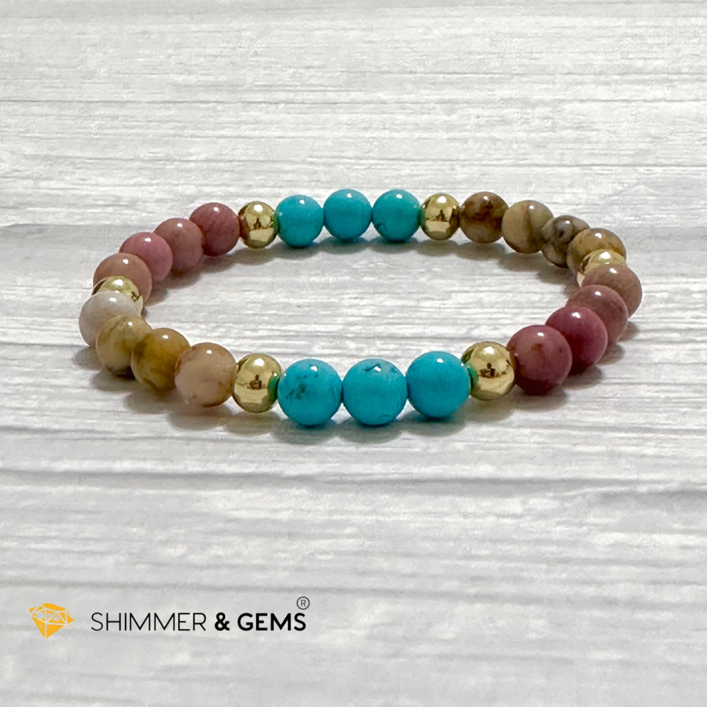 Karma Cleansing Remedy Bracelet (Crazy Lace Agate, Turquoise, Rhodonite 6mm +14k gold filled)