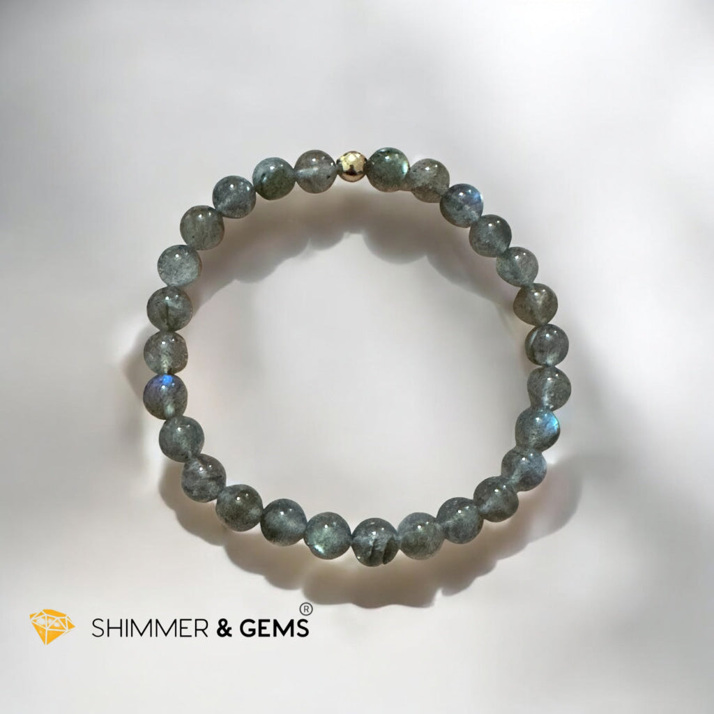 Labradorite 6mm Bracelet with 14k gold filled bead (Mystic Shield) Pre-coded & activated