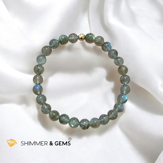 Labradorite 6mm Bracelet with 14k gold filled bead (Mystic Shield) Pre-coded & activated