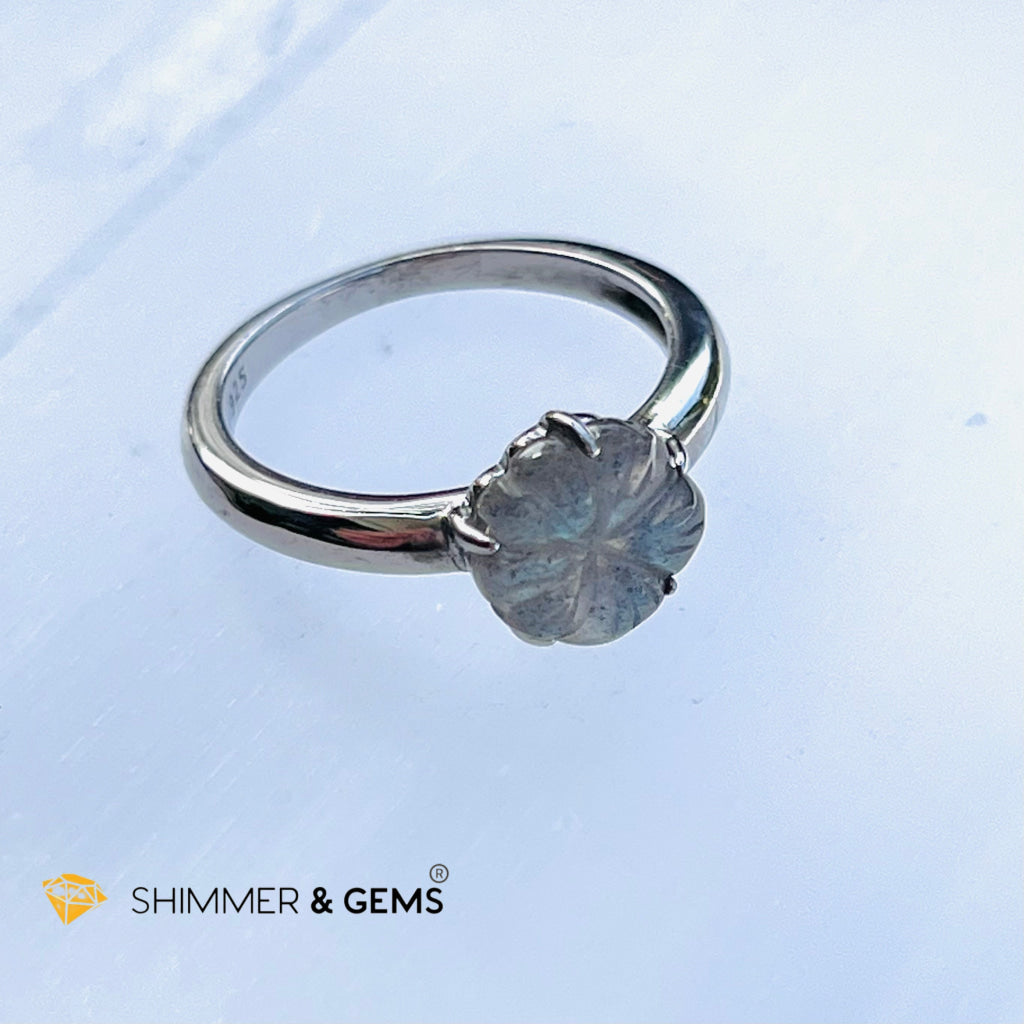 Labradorite 924 Silver Ring (Hibiscus Flower) Rings