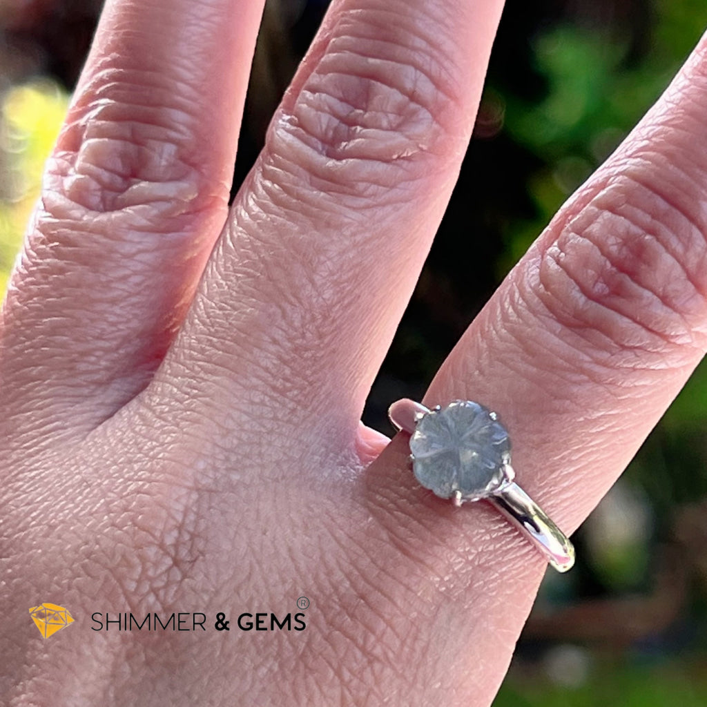 Labradorite 924 Silver Ring (Hibiscus Flower) Rings