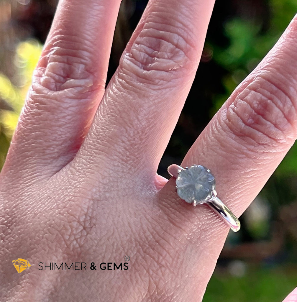 Labradorite 924 Silver Ring (Hibiscus Flower) Rings