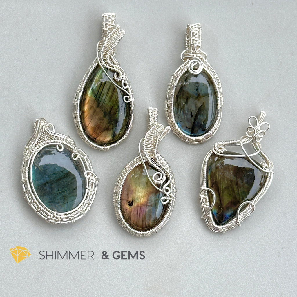 Labradorite Wire-Wrapped Pendants (Stainless-Steel) Madagascar