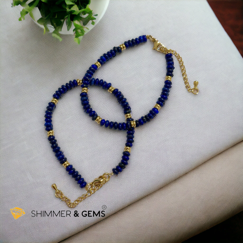 Lapis Lazuli 4mm Rondelle Bracelet with stainless steel chain