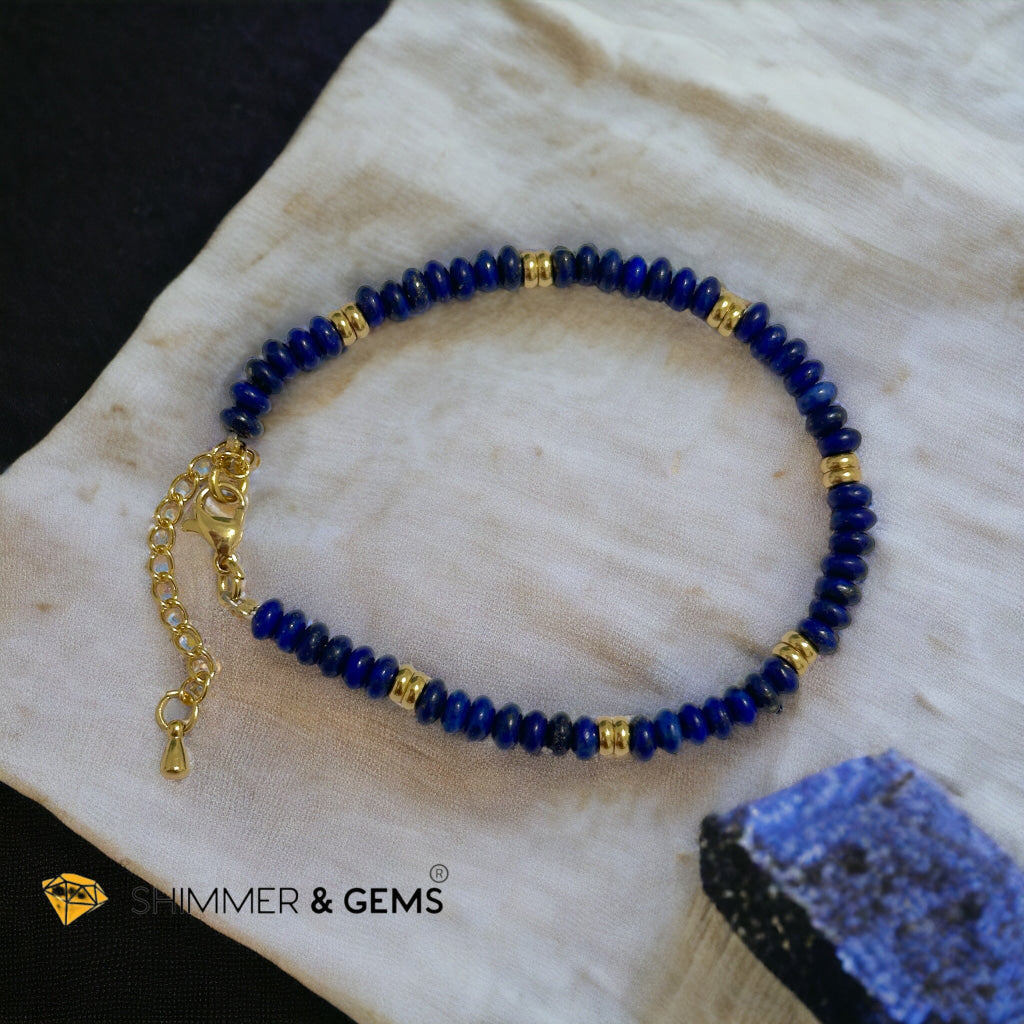 Lapis Lazuli 4mm Rondelle Bracelet with stainless steel chain
