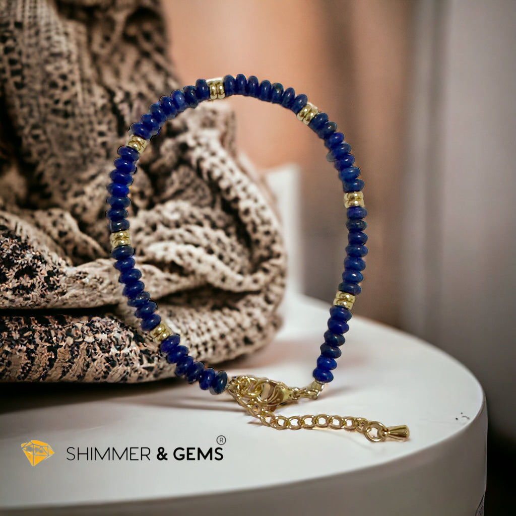 Lapis Lazuli 4mm Rondelle Bracelet with stainless steel chain