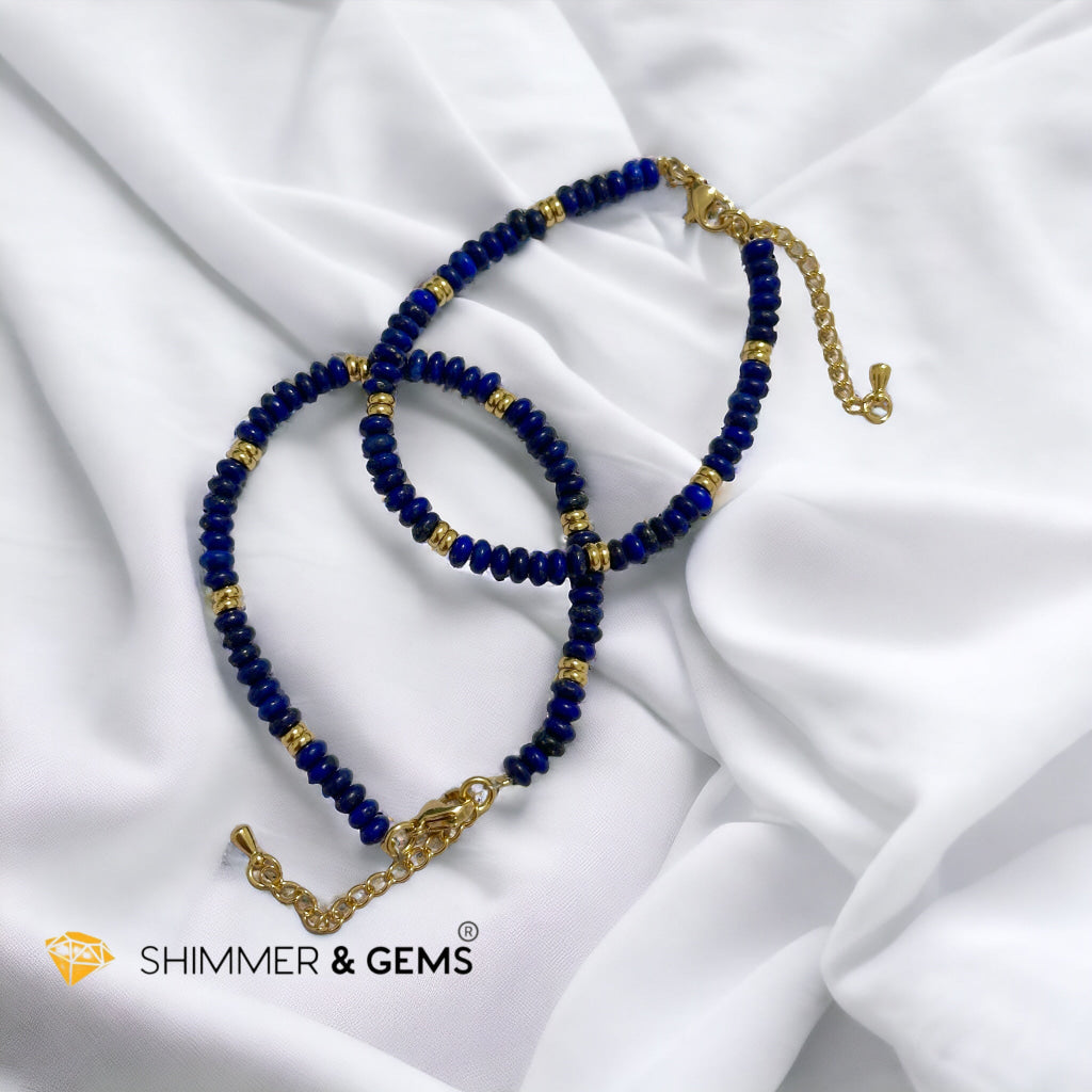 Lapis Lazuli 4mm Rondelle Bracelet with stainless steel chain
