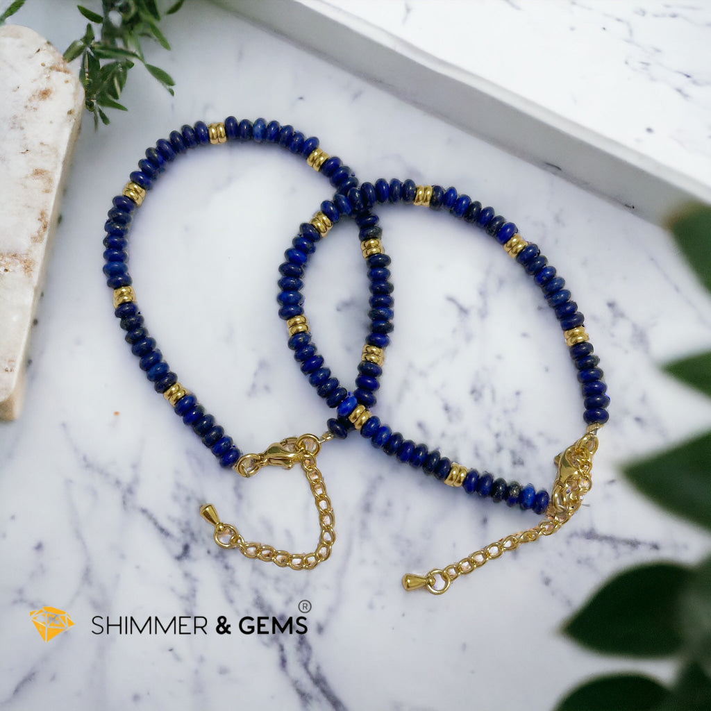 Lapis Lazuli 4mm Rondelle Bracelet with stainless steel chain
