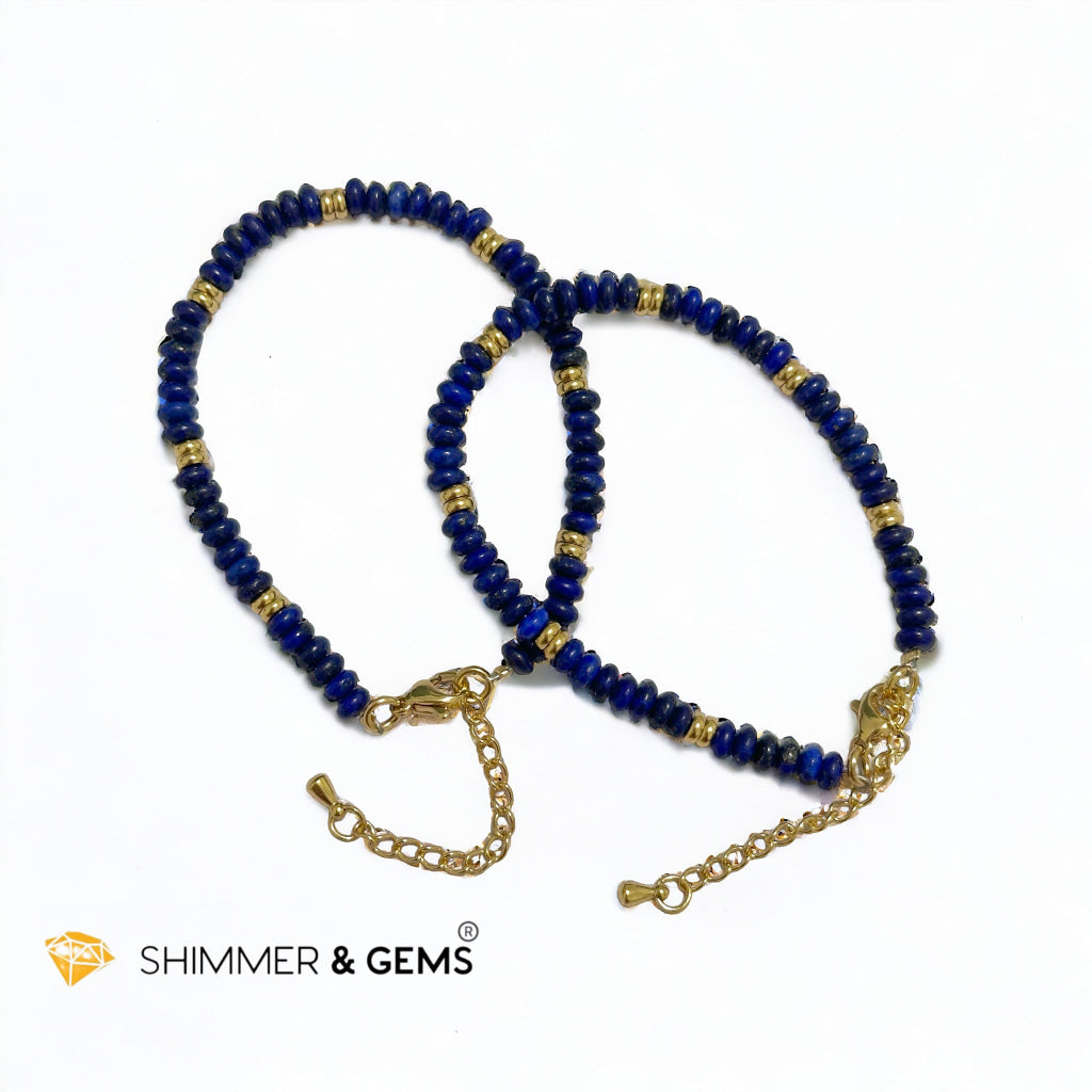 Lapis Lazuli 4mm Rondelle Bracelet with stainless steel chain