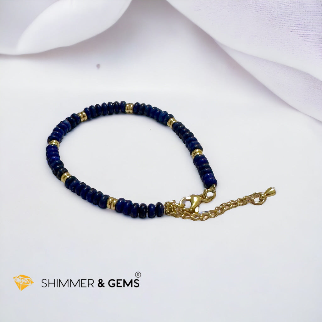 Lapis Lazuli 4mm Rondelle Bracelet with stainless steel chain