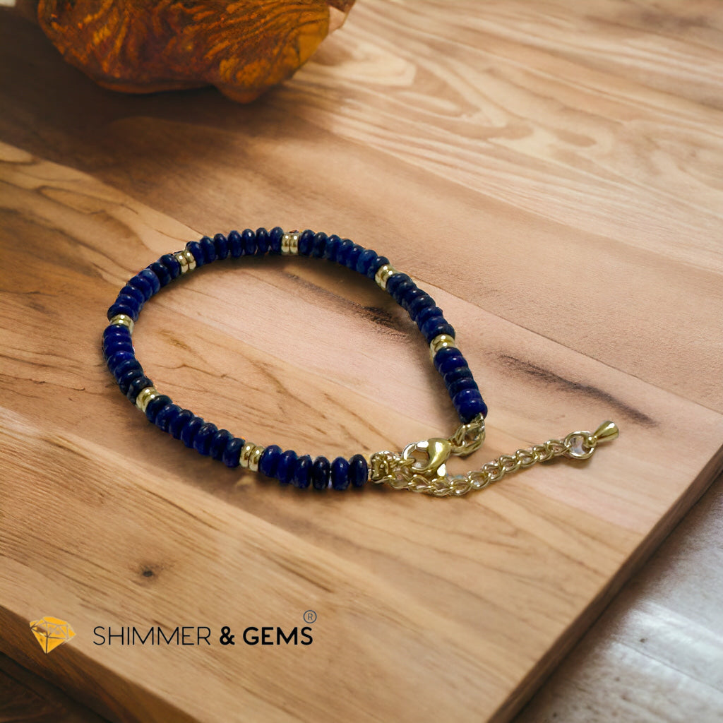 Lapis Lazuli 4mm Rondelle Bracelet with stainless steel chain