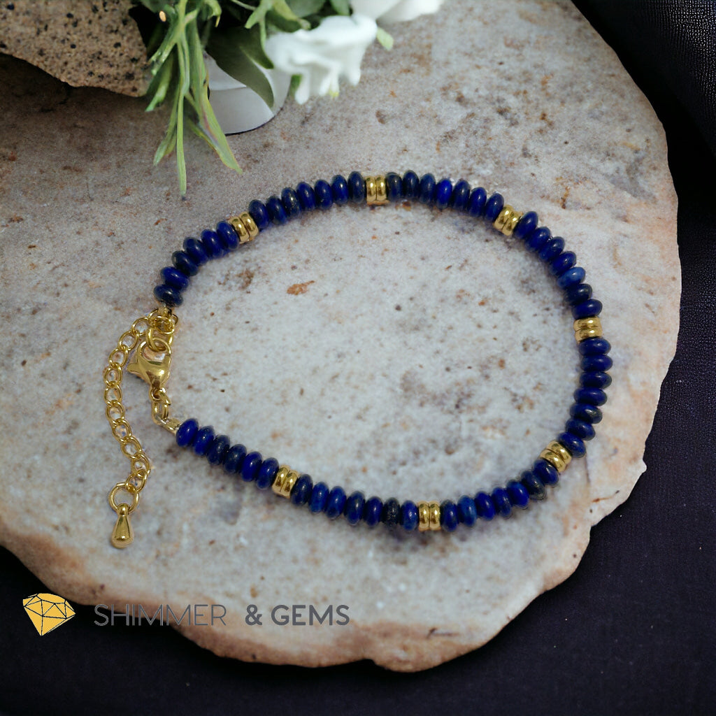 Lapis Lazuli 4mm Rondelle Bracelet with stainless steel chain