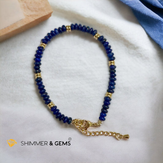 Lapis Lazuli 4mm Rondelle Bracelet with stainless steel chain