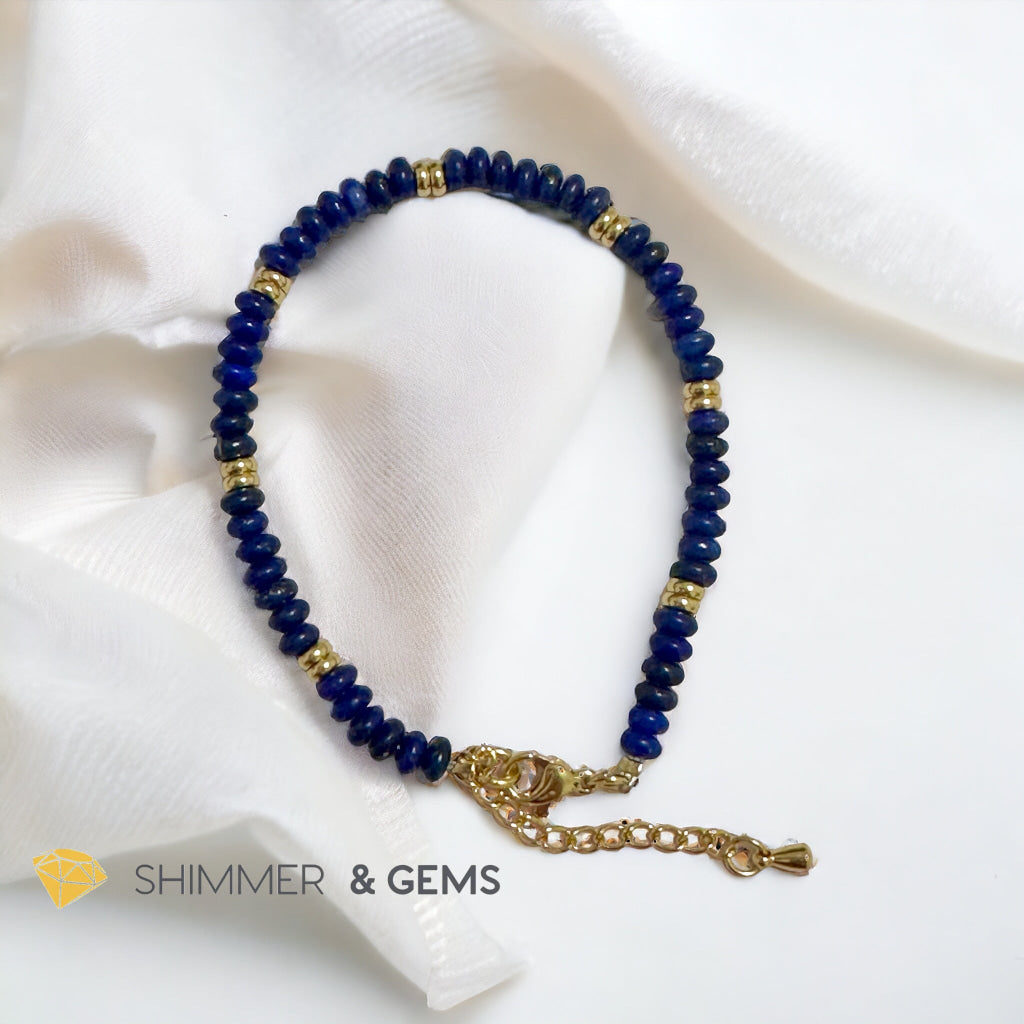 Lapis Lazuli 4mm Rondelle Bracelet with stainless steel chain