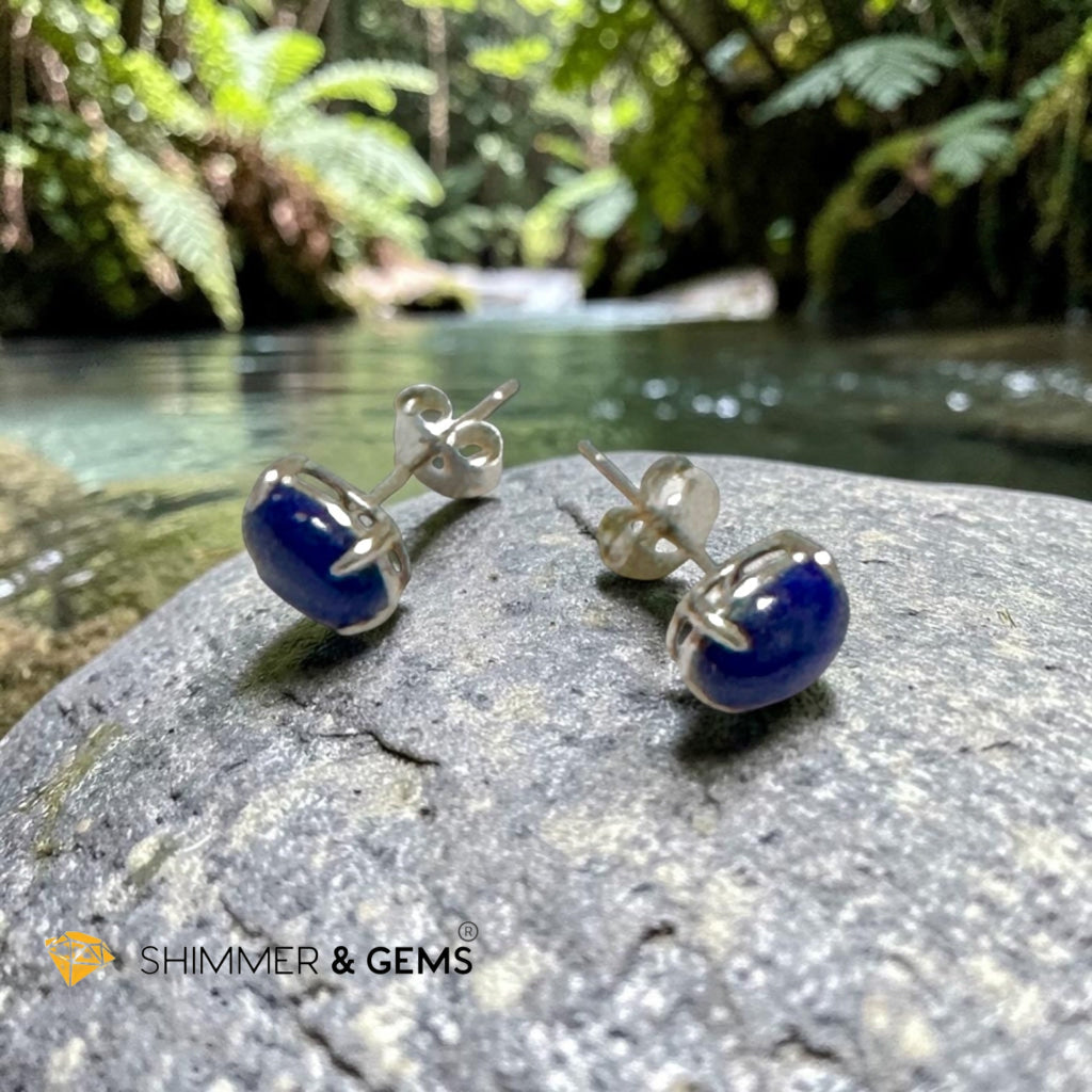 Lapis Lazuli 6×8mm Oval 925 Silver Earrings