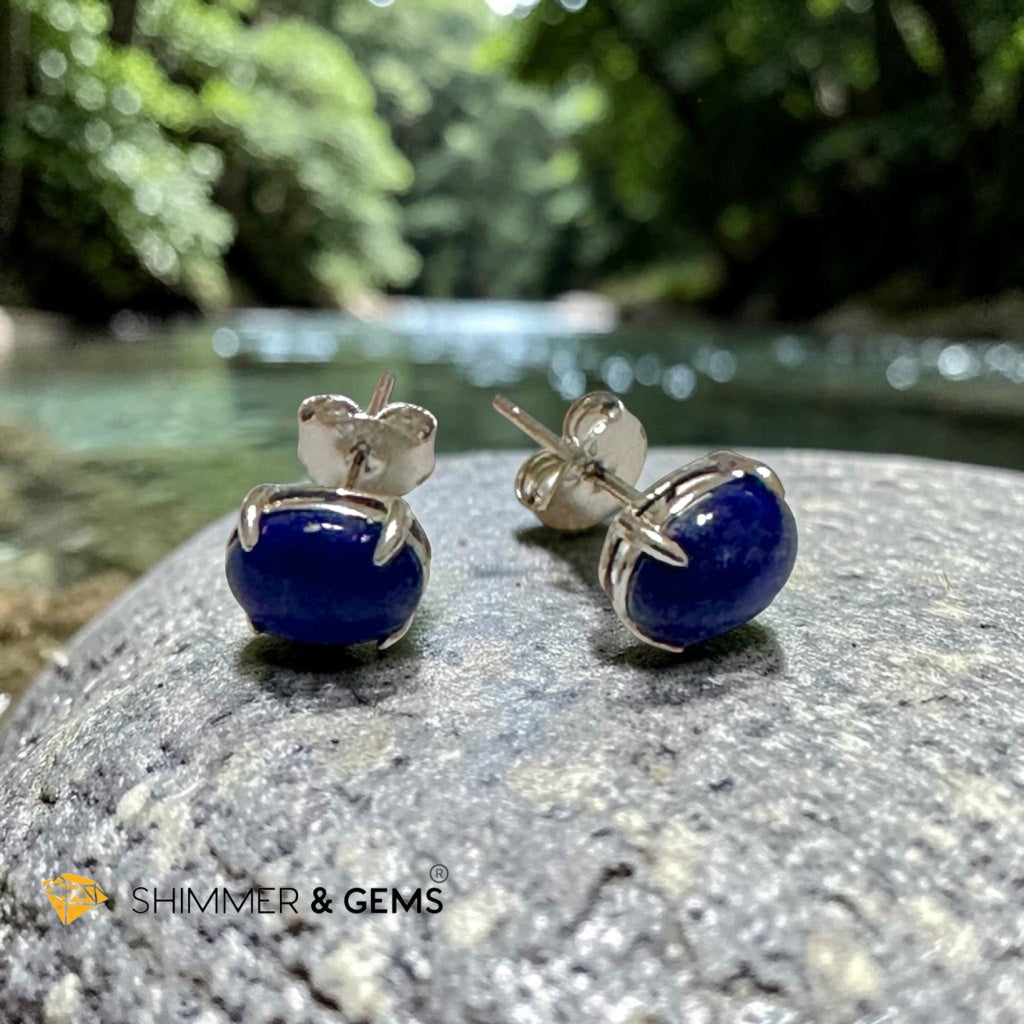 Lapis Lazuli 6×8mm Oval 925 Silver Earrings