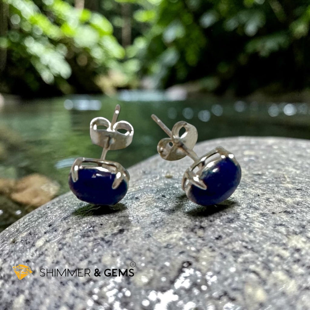 Lapis Lazuli 6×8mm Oval 925 Silver Earrings