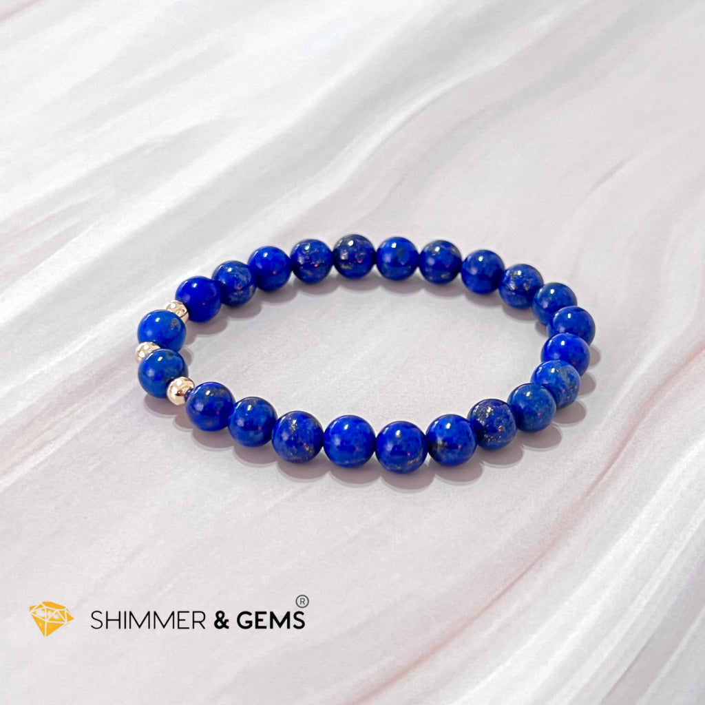 Lapis Lazuli Aaa 6Mm With 14K Gold Filled Bracelet (Manifestation)