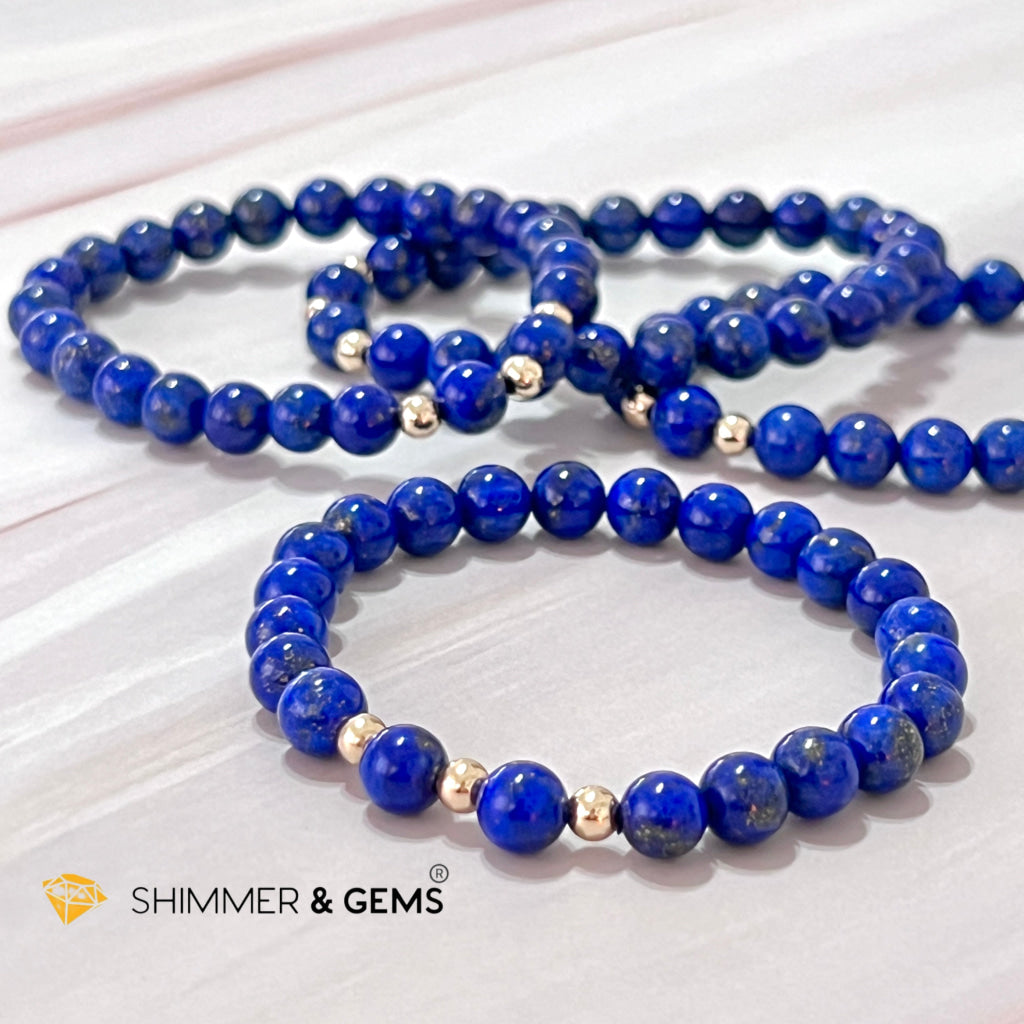 Lapis Lazuli Aaa 6Mm With 14K Gold Filled Bracelet (Manifestation)