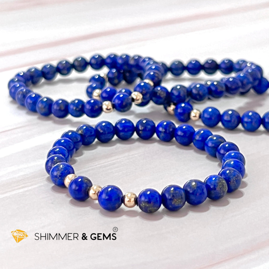 Lapis Lazuli Aaa 6Mm With 14K Gold Filled Bracelet (Manifestation)