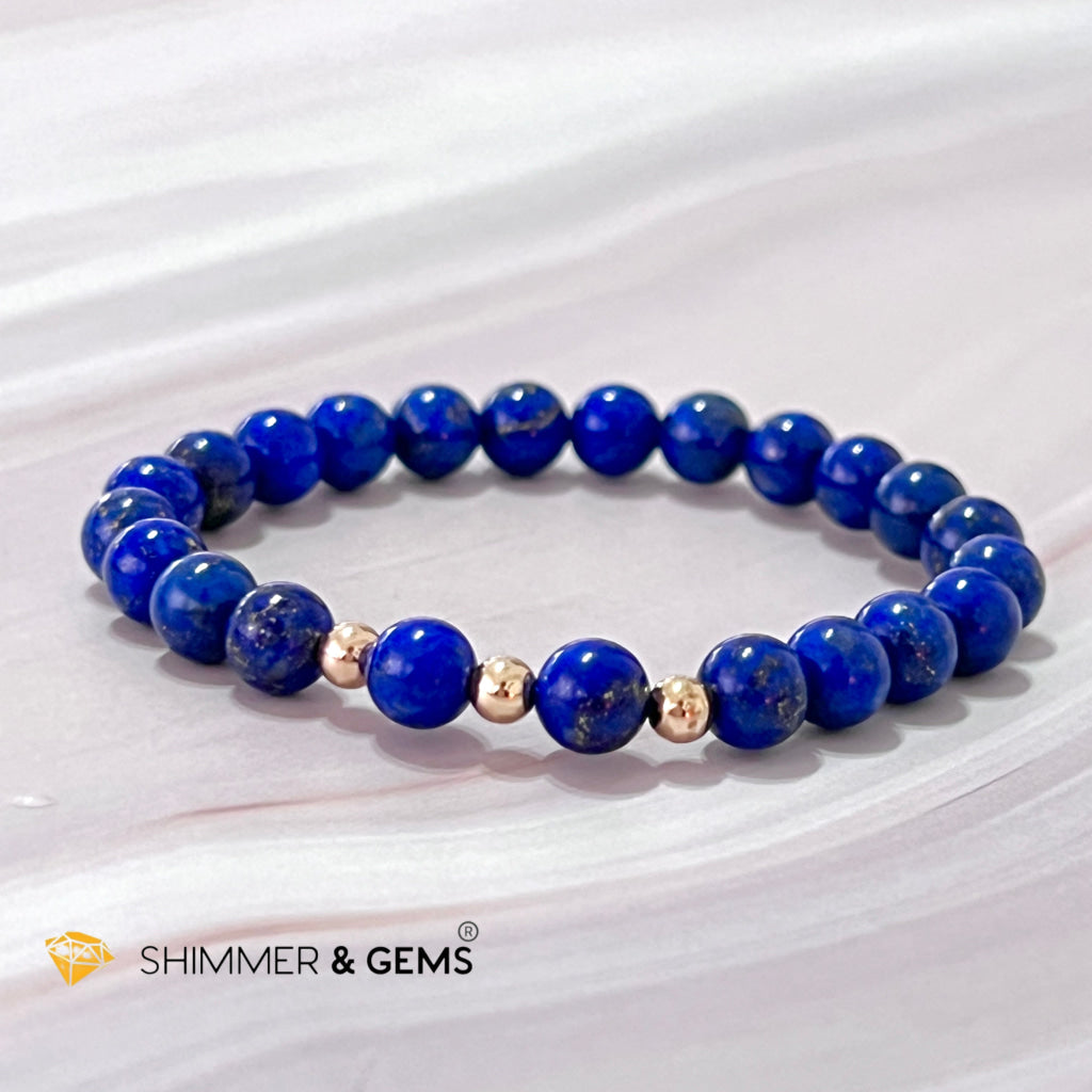 Lapis Lazuli Aaa 6Mm With 14K Gold Filled Bracelet (Manifestation)