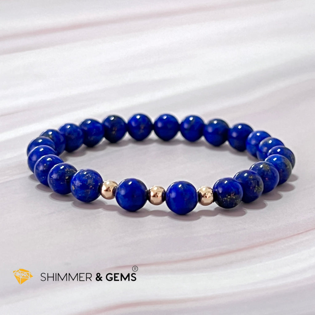 Lapis Lazuli Aaa 6Mm With 14K Gold Filled Bracelet (Manifestation) 5.5