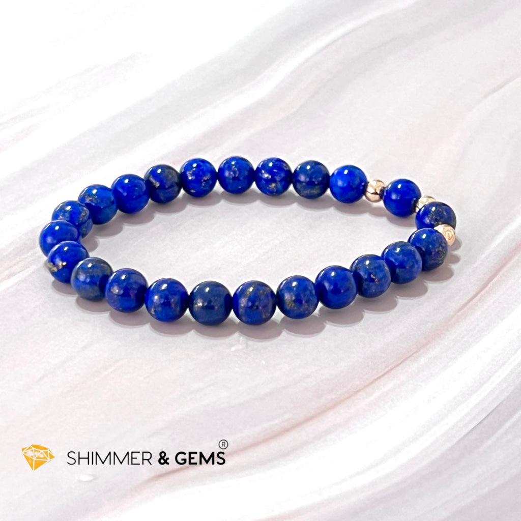 Lapis Lazuli Aaa 6Mm With 14K Gold Filled Bracelet (Manifestation)