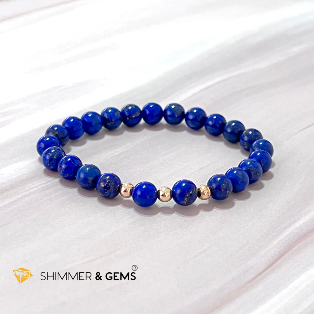 Lapis Lazuli Aaa 6Mm With 14K Gold Filled Bracelet (Manifestation)