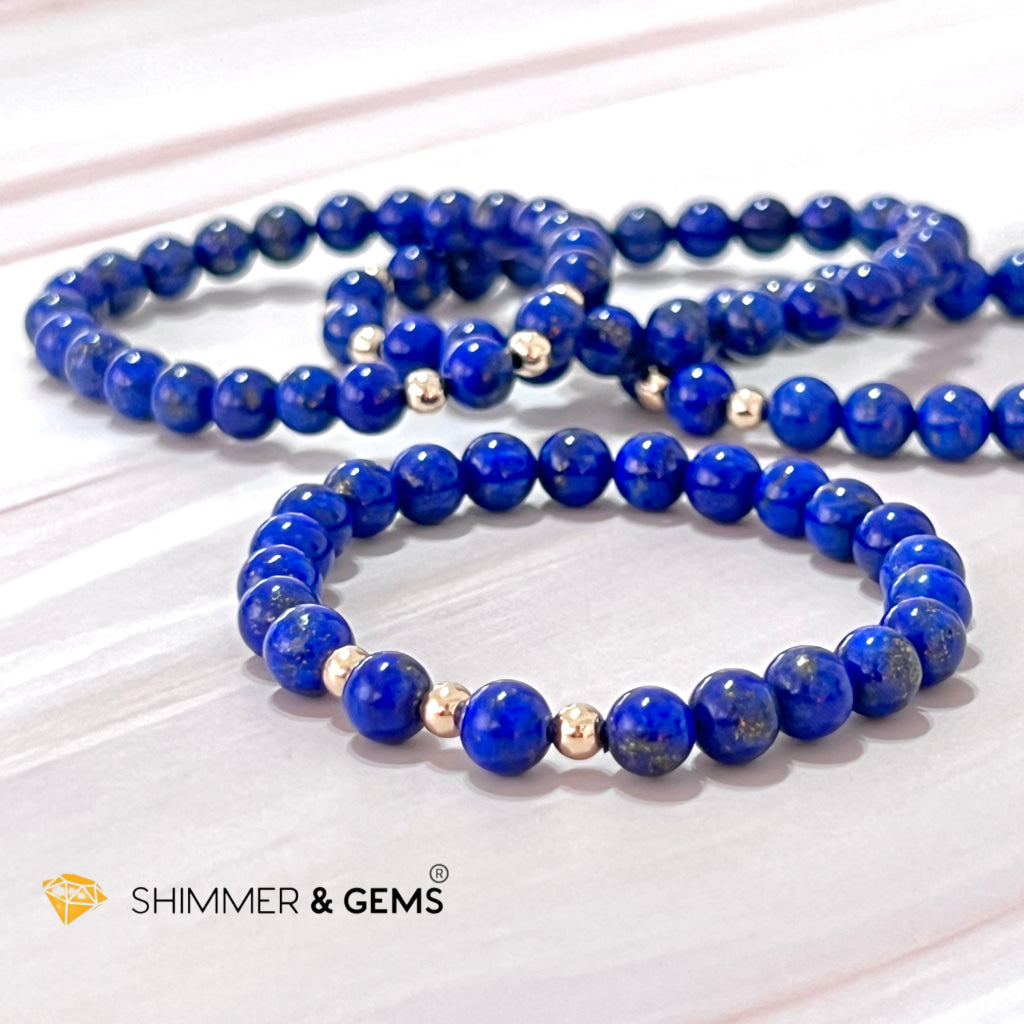 Lapis Lazuli Aaa 6Mm With 14K Gold Filled Bracelet (Manifestation)